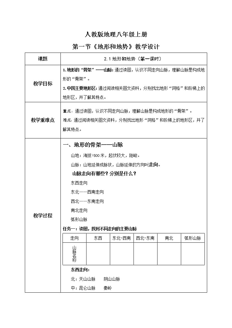 2.1《地形和地势》(第一课时)课件+教案+练习01