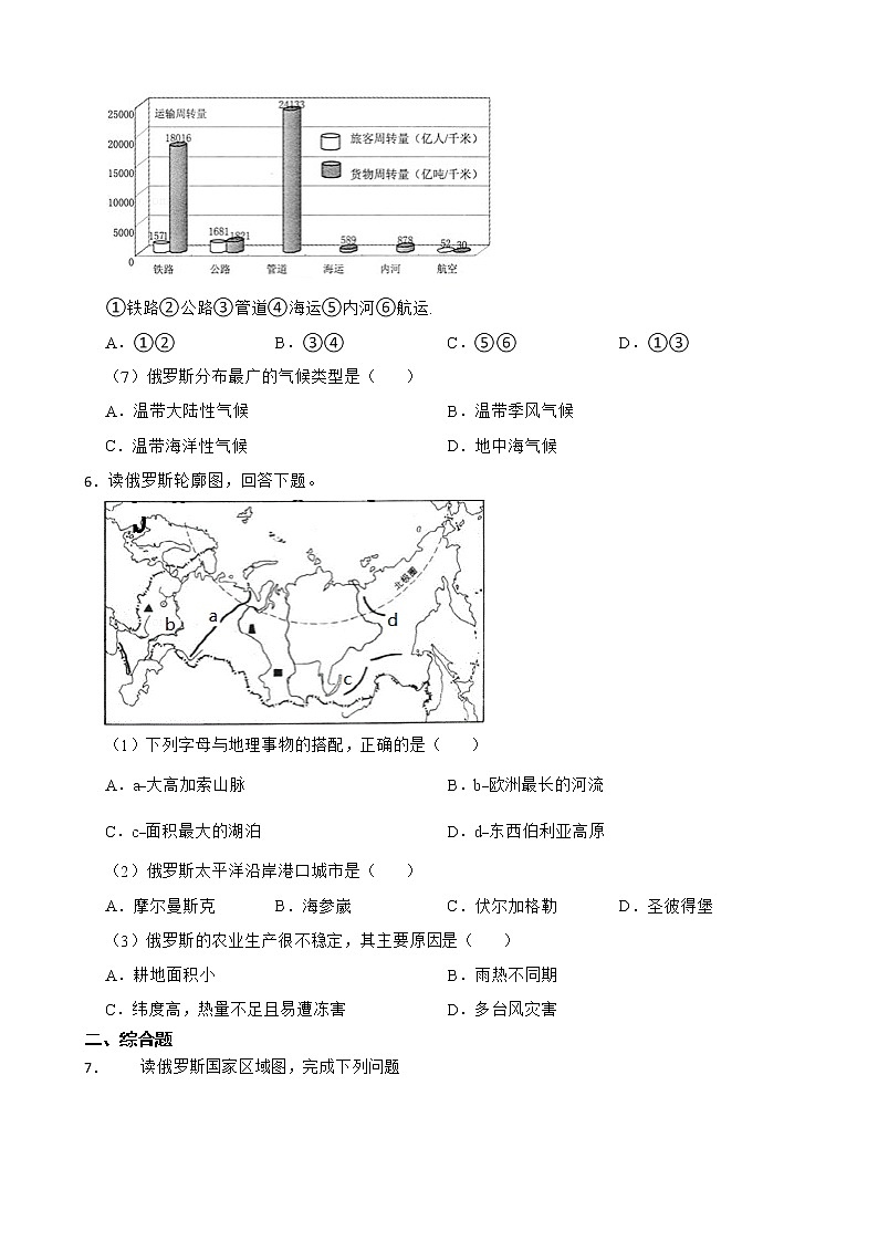初中地理商務(wù)星球版七年級(jí)下冊(cè)8.2俄羅斯 同步測(cè)試第3頁