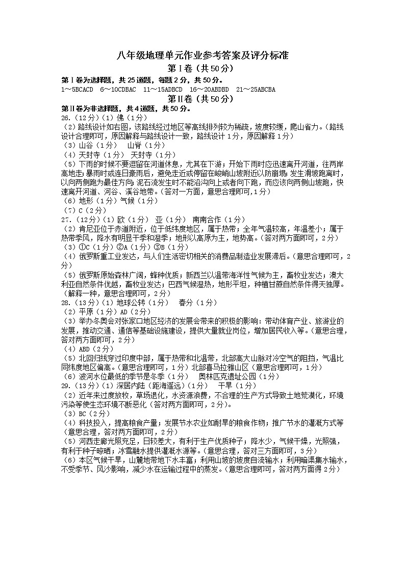 山东省临沂市沂水县2021-2022学年八年级下学期期中考试(一模)地理试题(有答案)01