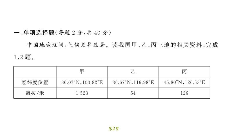 备战2022年中考地理模拟测试卷(四)(有答案)02