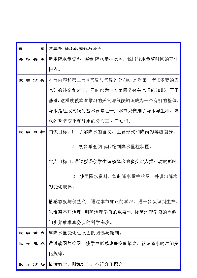 人教七上地理 3.3降水的变化与分布 教案01