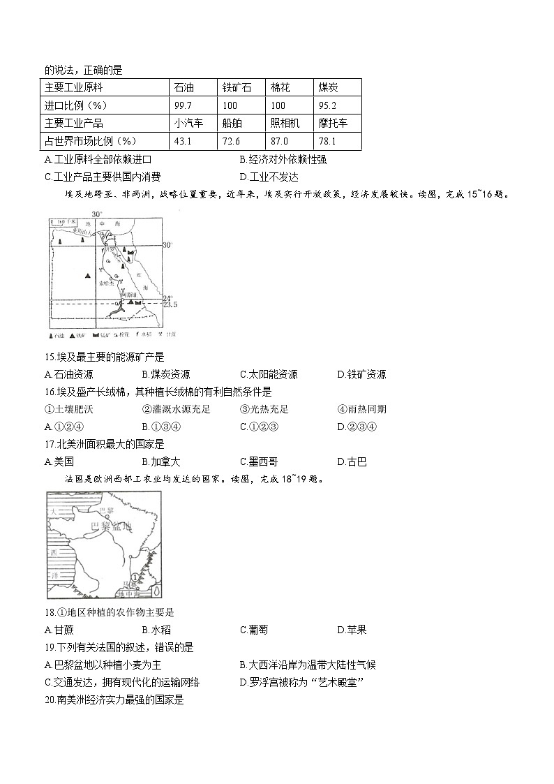 湖南省永州市蓝山县2021-2022学年七年级下学期期末地理试题(word版含答案)03