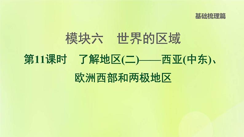 福建专版中考地理复习模块6世界的区域第11课时了解地区2-西亚中东欧洲西部和两极地区课堂教学课件第1页