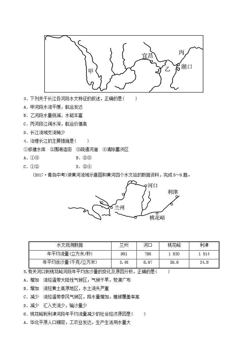 人教版中考地理复习第10章中国的自然环境第2课时河流和湖泊我国的自然灾害练习含答案02