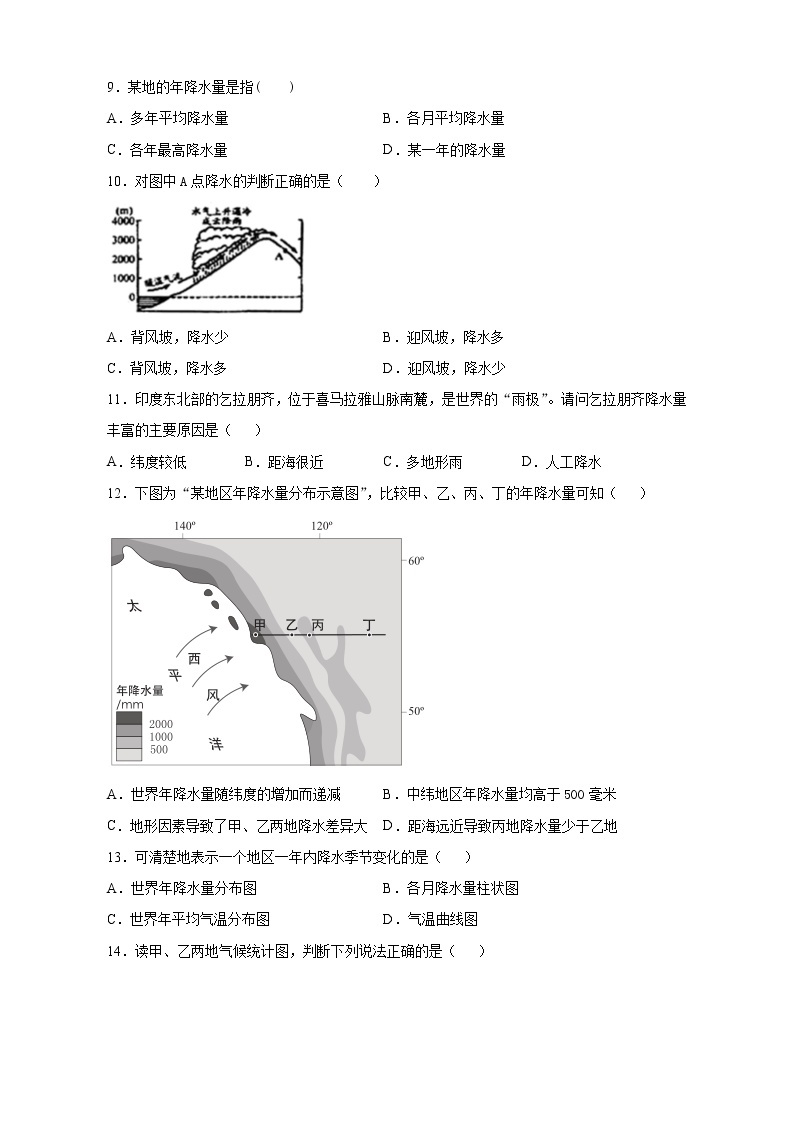 3.3降水的变化与分布同步练习-人教版地理七年级上册含答案02