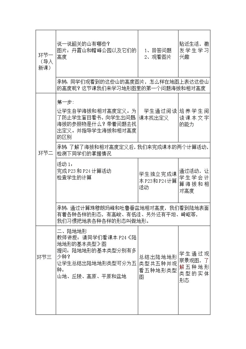 中图版七年级上册第一章第三节《地形图》教学活动设计 教案02