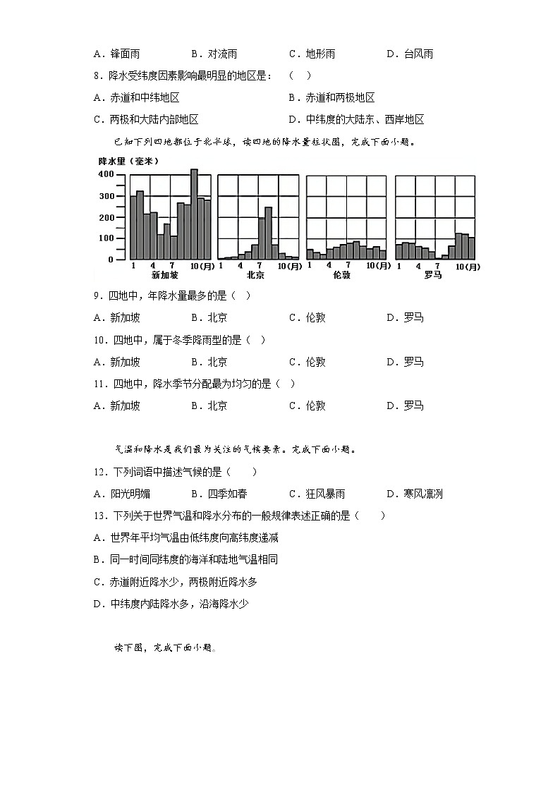 3.3降水的变化与分布练习-2022-2023学年六年级地理上学期鲁教版(五四学制)(含答案)第3页