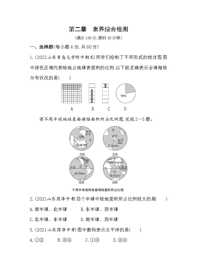 人教版七年级上册02-第二章 陆地和海洋 第二章 素养综合检测附答案01
