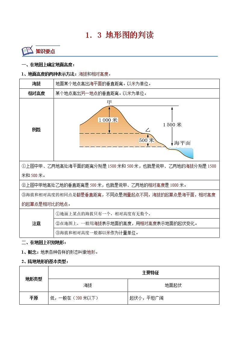 【培優(yōu)分級(jí)練】中圖·北京版 地理七年級(jí)上冊(cè) 1.3《地形圖的判讀》同步分級(jí)練（原卷版）第1頁