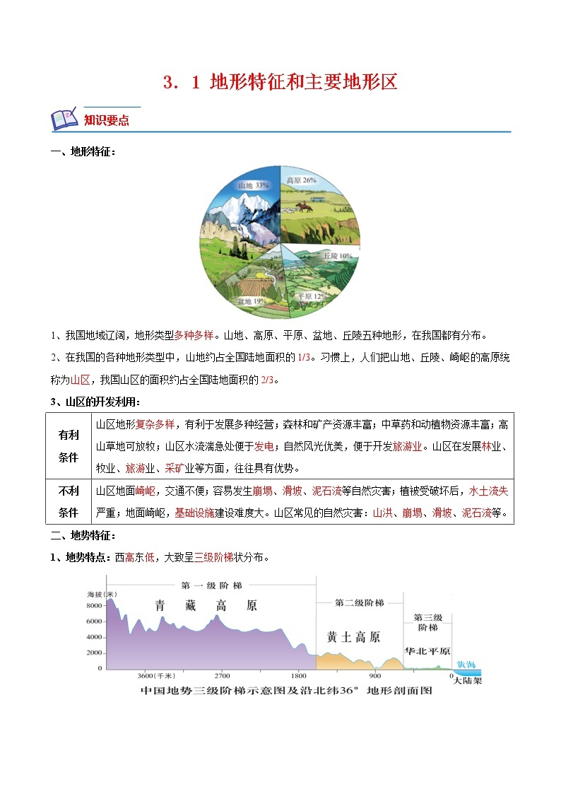 【培优分级练】中图·北京版 地理七年级上册 3.1《地形特征和主要地形区》同步分级练（含解析）01