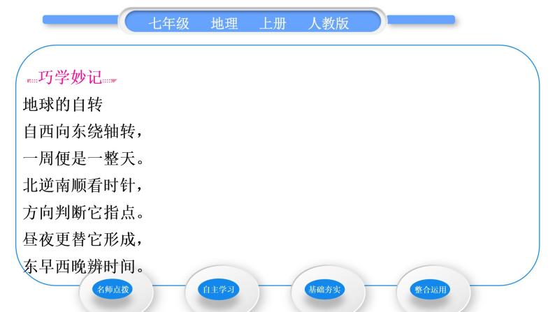 人教版七年级地理上第一章地球和地图第二节地球的运动第1课时地球的自转习题课件05