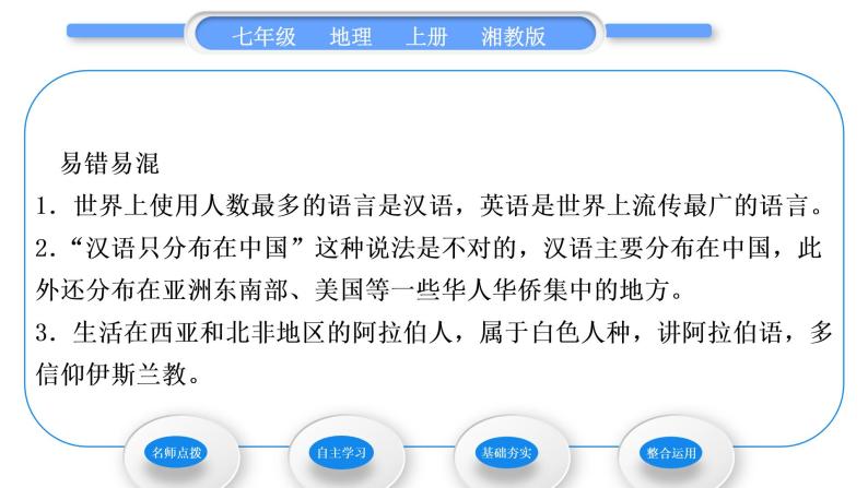 湘教版七年级地理上第三章世界的居民第三节世界的语言与宗教习题课件05