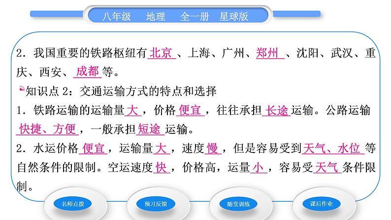 商务星球版八年级地理上第四章中国的经济与文化第三节合理发展交通运输习题课件06