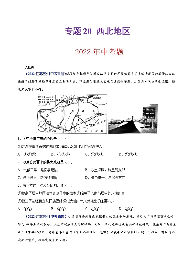 专题20 西北地区(原卷版)第1页