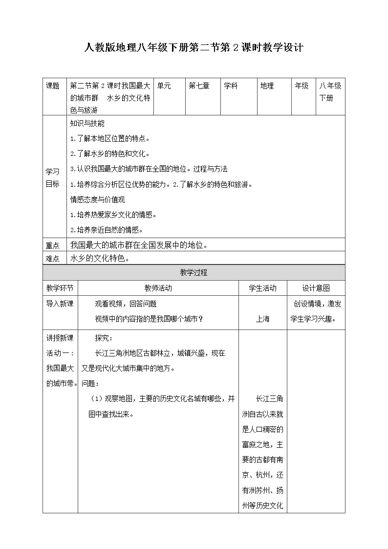 7.2《“鱼米之乡”——长江三角洲地区》第2课时课件PPT+教案+同步训练01