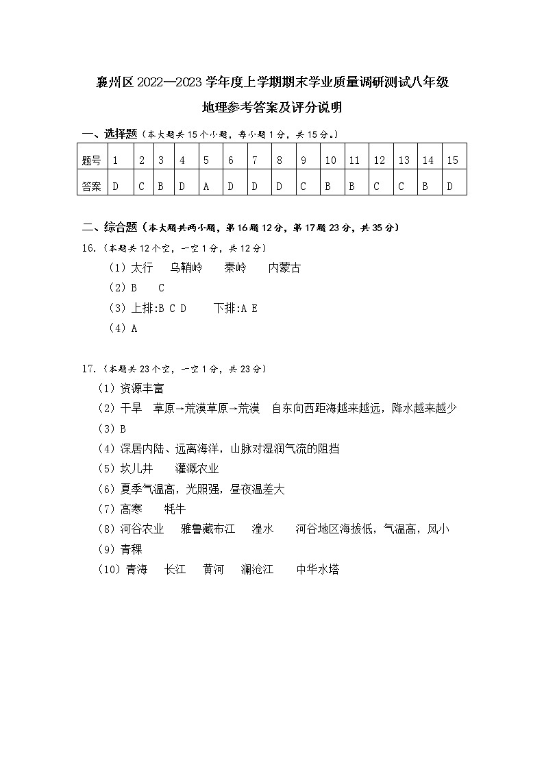 八年级地理参考答案第1页