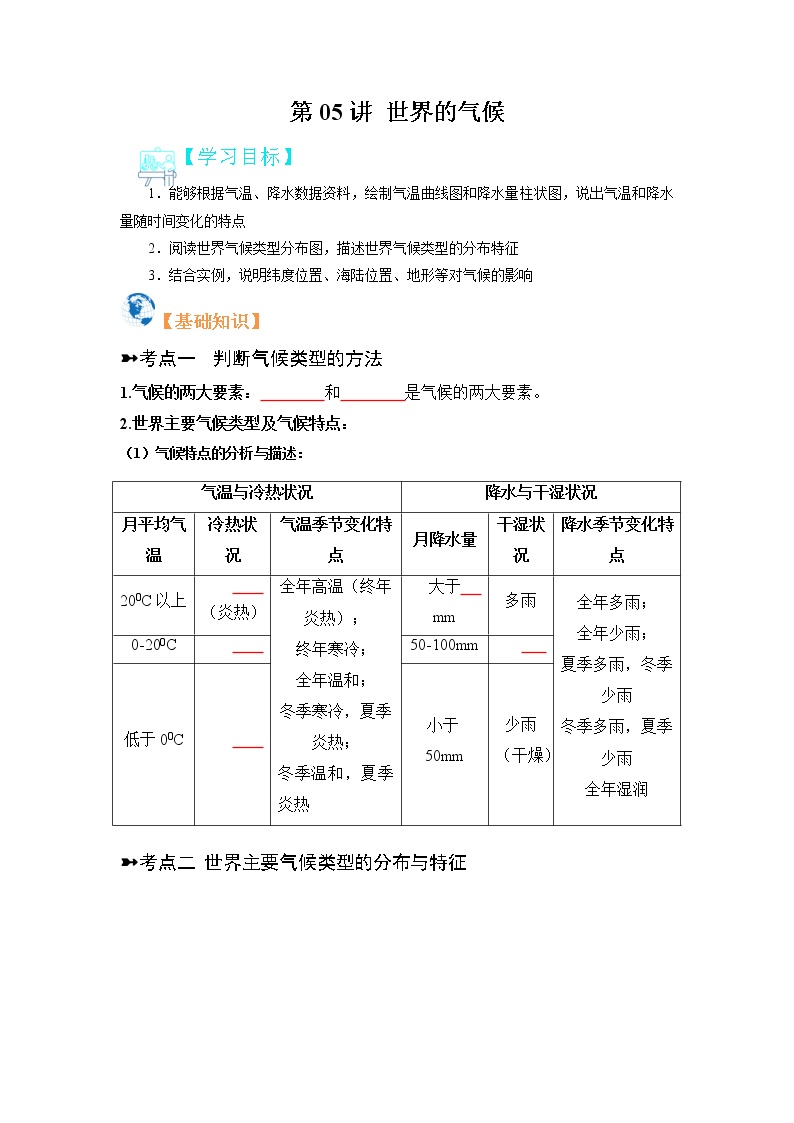 【寒假自学】2023年人教版地理七年级-第05讲《世界的气候》寒假精品讲学案（含解析）