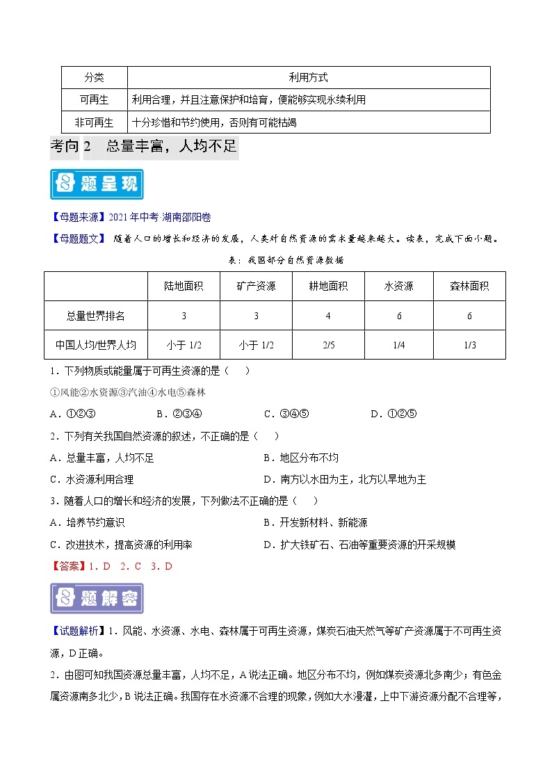 专题25 自然资源的基本特征-备战2023年中考地理（全国通用）02