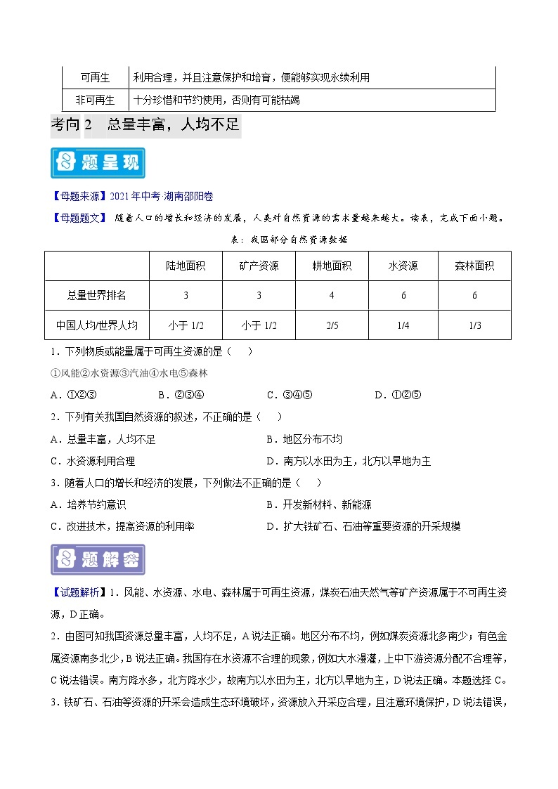 专题25 自然资源的基本特征-备战2023年中考地理（全国通用）02