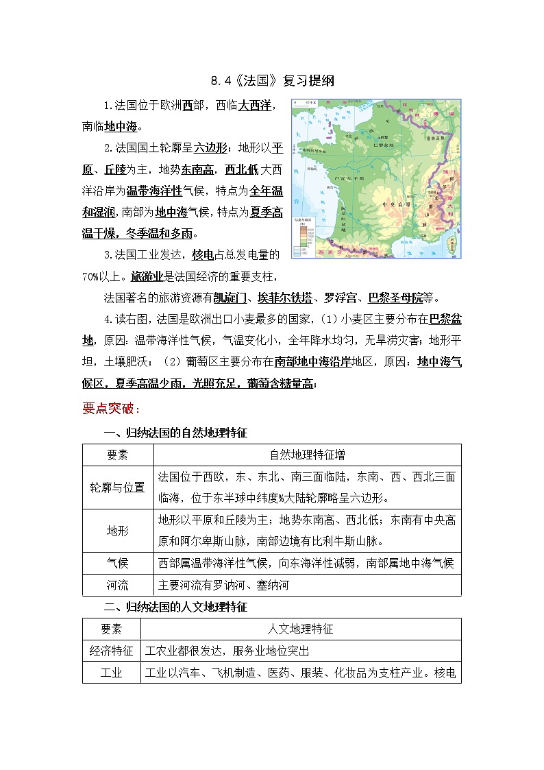 湘教版地理七下:8.4《法国》(课件+教案+复习提纲+同步练习)01