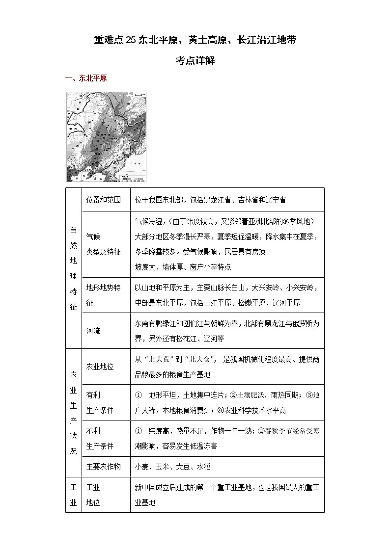 备战2023年地理新中考二轮复习重难突破(河北专用)重难点25 东北平原、黄土高原、长江沿江地带(解析版)第1页