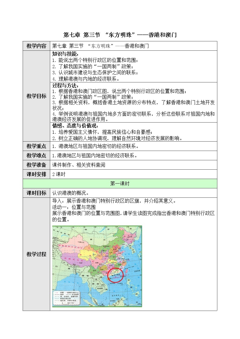 7.3 香港和澳门 课件+教案+学案+同步训练（含解析）人教版八年级地理下册01