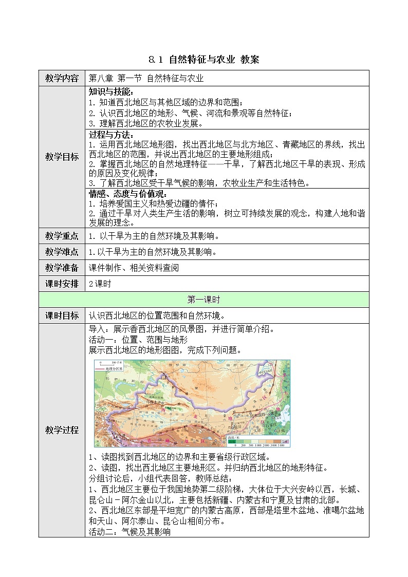 8.1 自然特征與農(nóng)業(yè) 教案 人教版八年級(jí)地理下冊(cè)第1頁