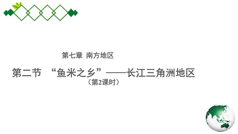 人教版地理八年级下册 7.2.2《“鱼米之乡”—长江三角洲地区》 课件第1页