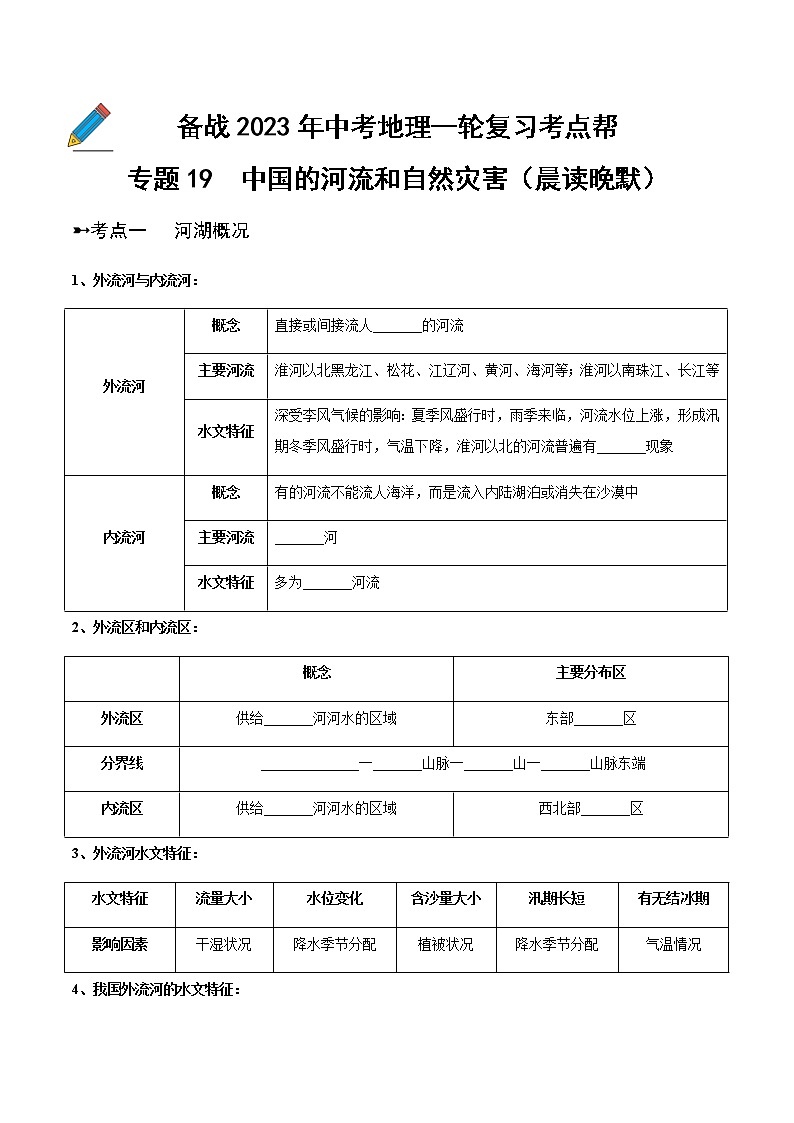 专题19 中国的河流和自然灾害(晨读晚默)(晚默版)第1页
