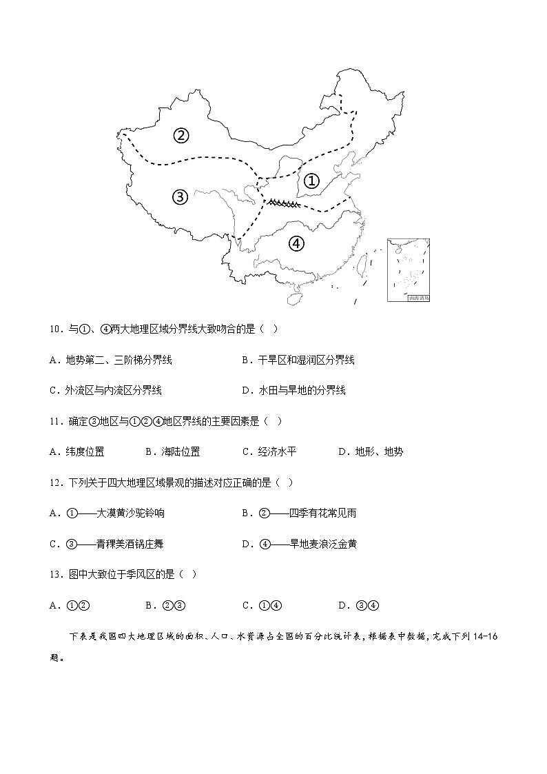 專題22 中國的地理差異(專項訓(xùn)練)(原卷版)第3頁