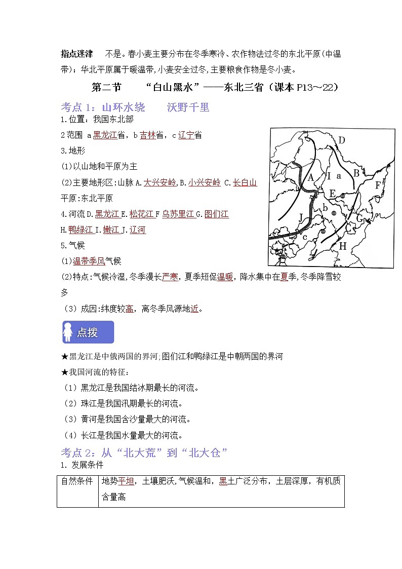 第六章北方地区(考点梳理学案)——2022-2023学年八年级下册地理单元复习卷(人教版)03