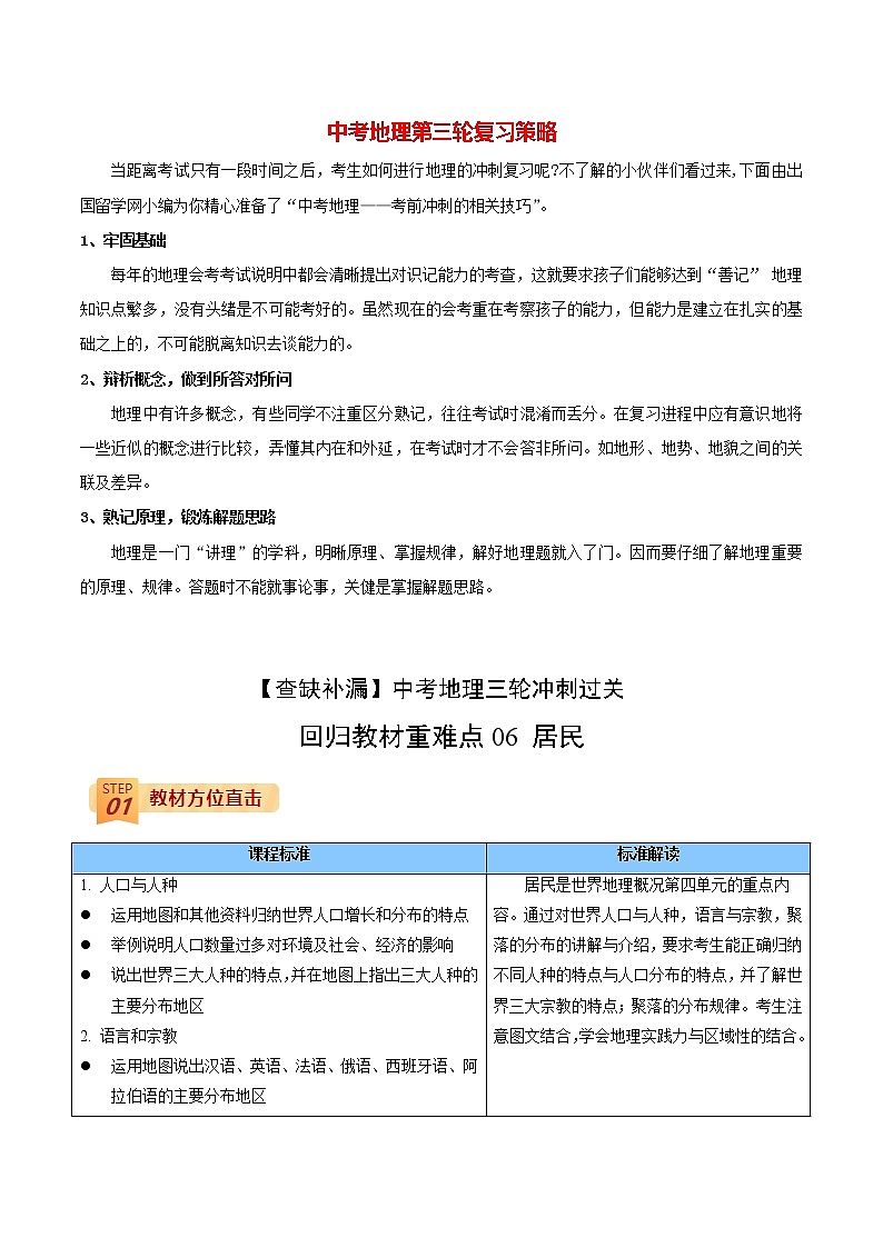 回归教材重难点 专题06 居民 (教师版)第1页