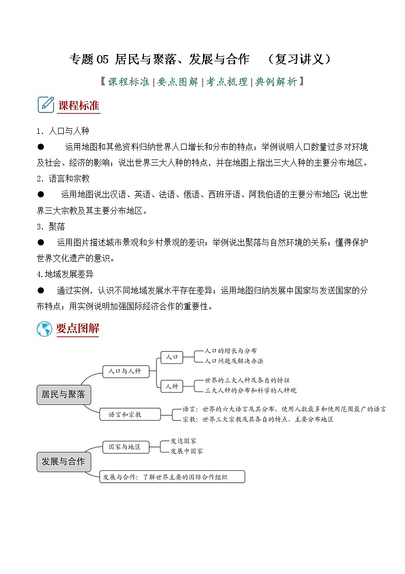 专题05 居民与聚落、发展与合作 (复习讲义)第1页
