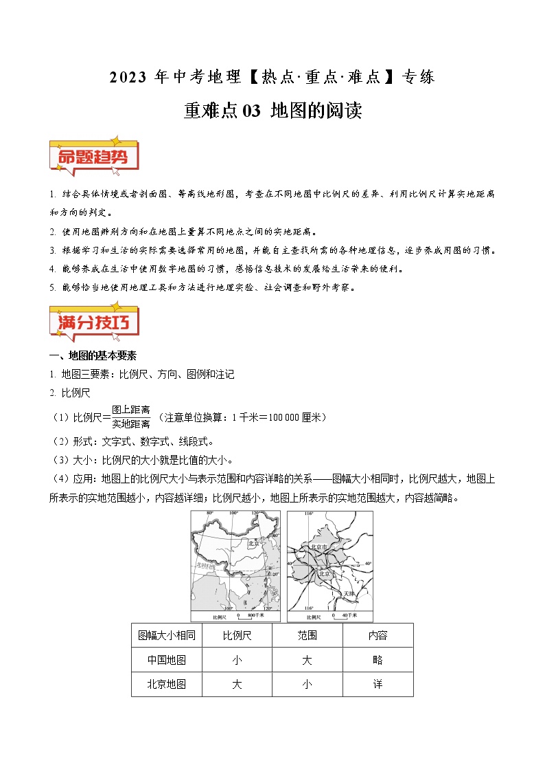 重难点03 地图的阅读（原卷版+解析版）-2023年中考地理【热点·重点·难点】专练