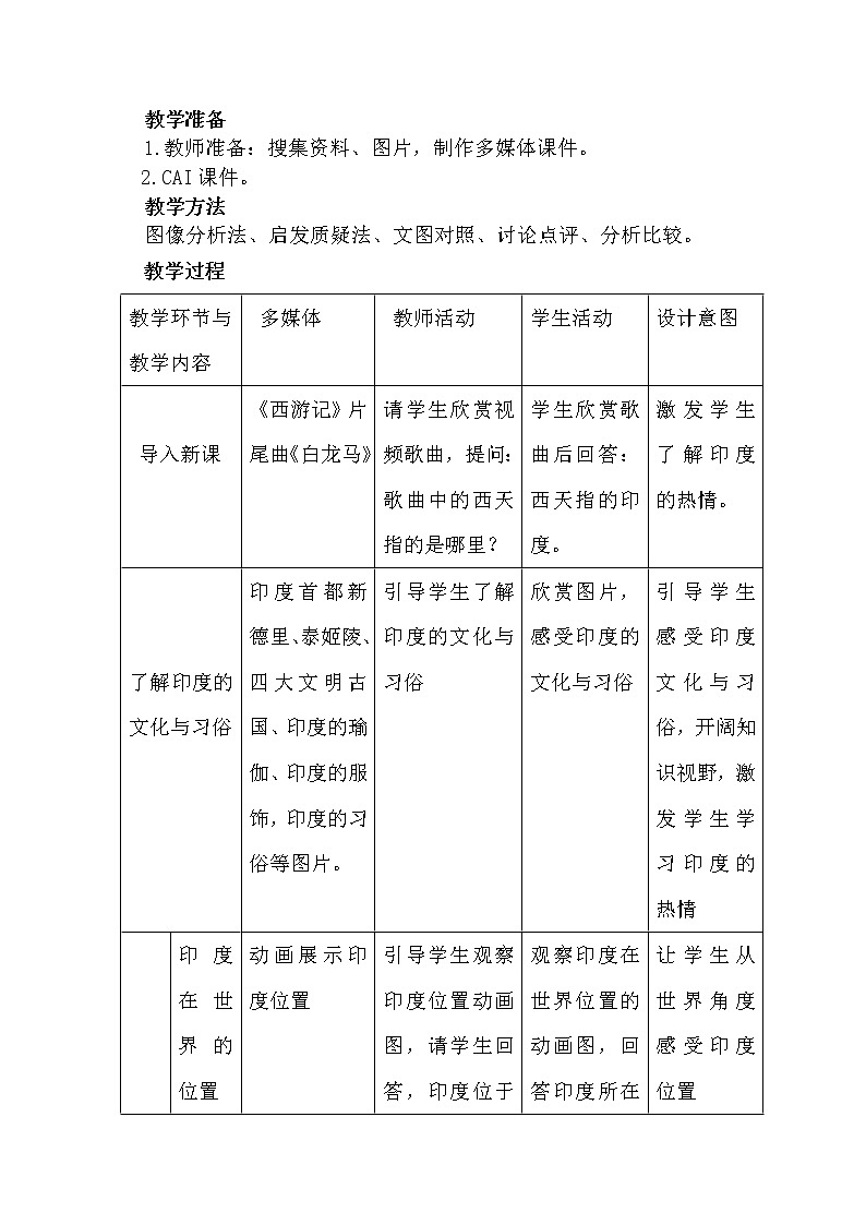 人教版初中地理七年级下册 第三节 印度 教案第2页