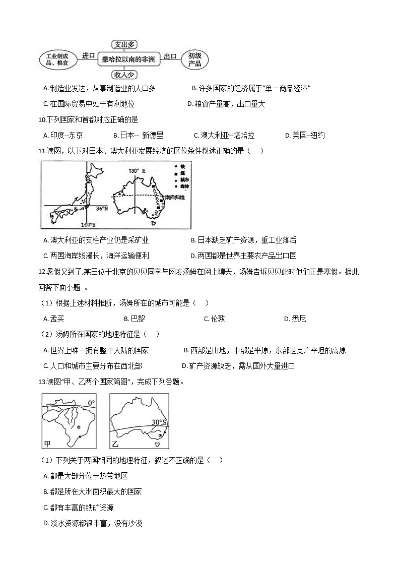 中考地理一轮必考知识点复习课时练习:撒哈拉以南的非洲、澳大利亚 (含答案)第3页