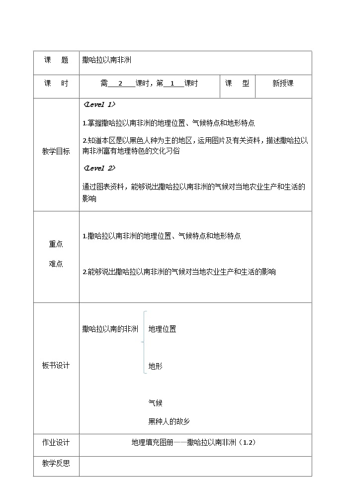 人教版初中地理七年级下册 第三节　撒哈拉以南非洲   教案01