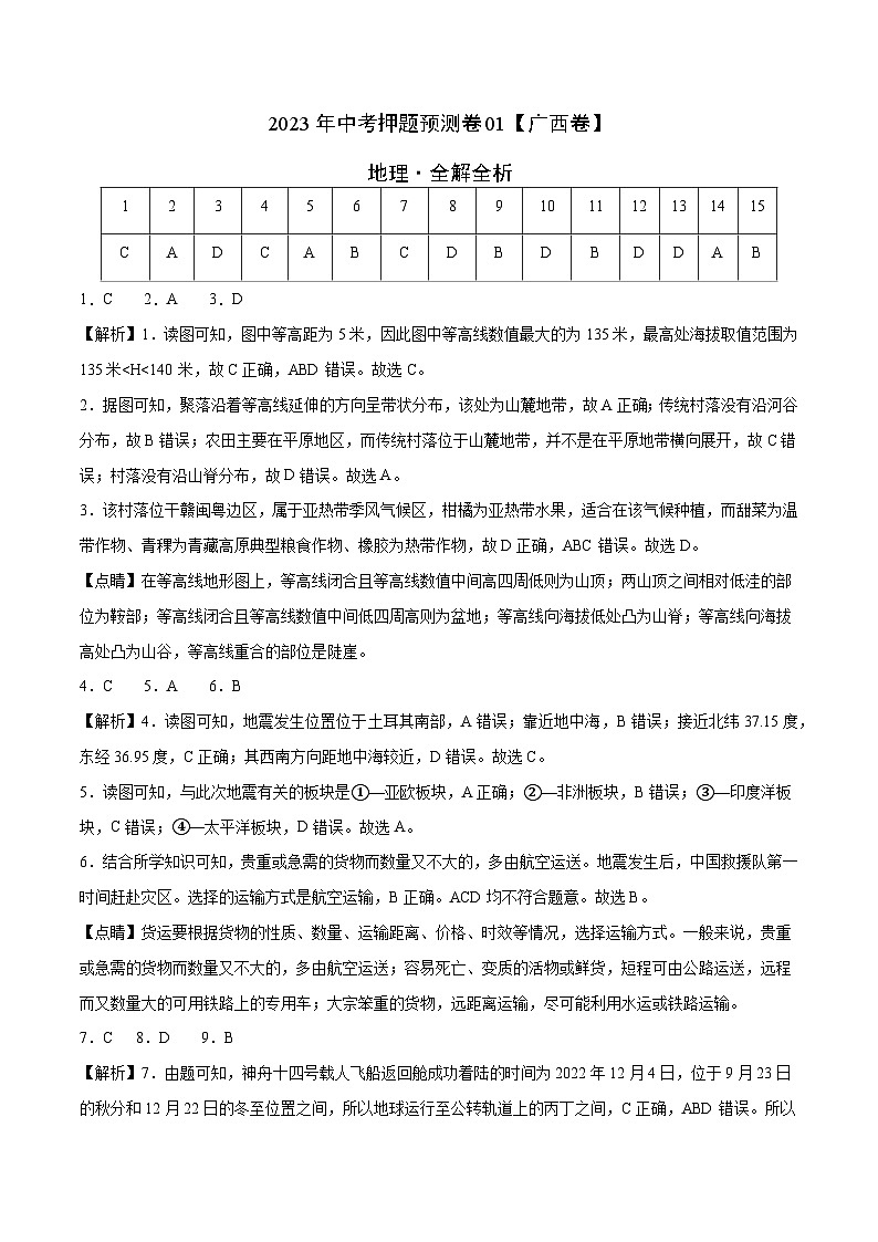 2023年中考地理押题卷01(广西卷)(全解全析)第1页