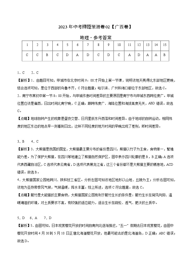 2023年中考地理押题卷02(广西卷)(全解全析)第1页
