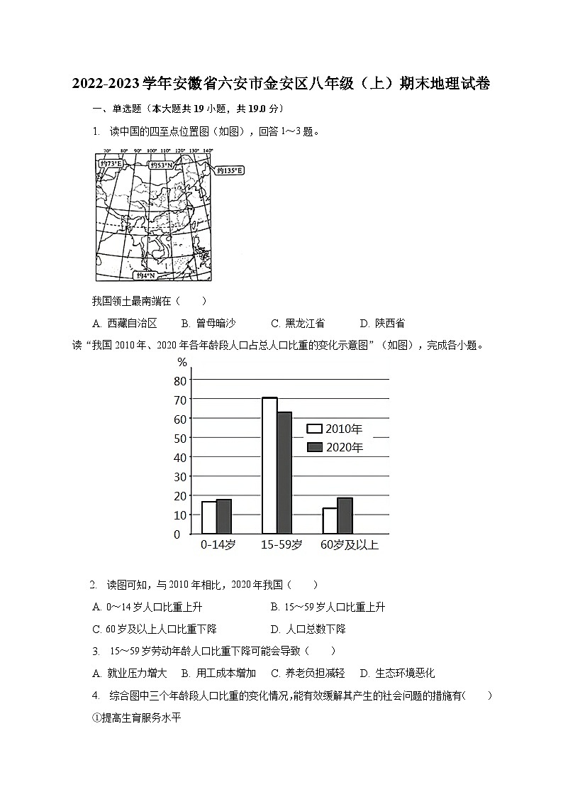2022-2023学年安徽省六安市金安区八年级(上)期末地理试卷(含解析)第1页