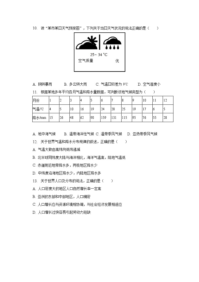 2023学年黑龙江省大庆市中考地理模拟试卷(含解析)03