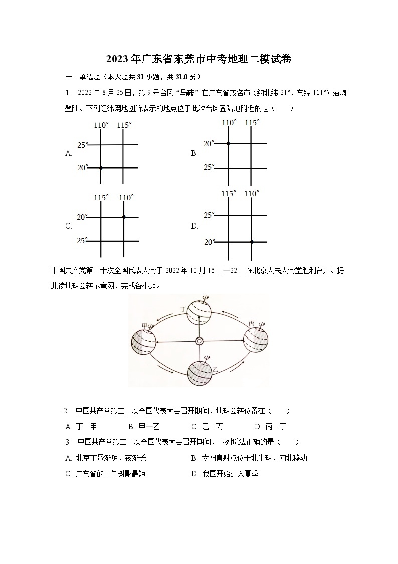 2023年广东省东莞市中考地理二模试卷（含解析）01