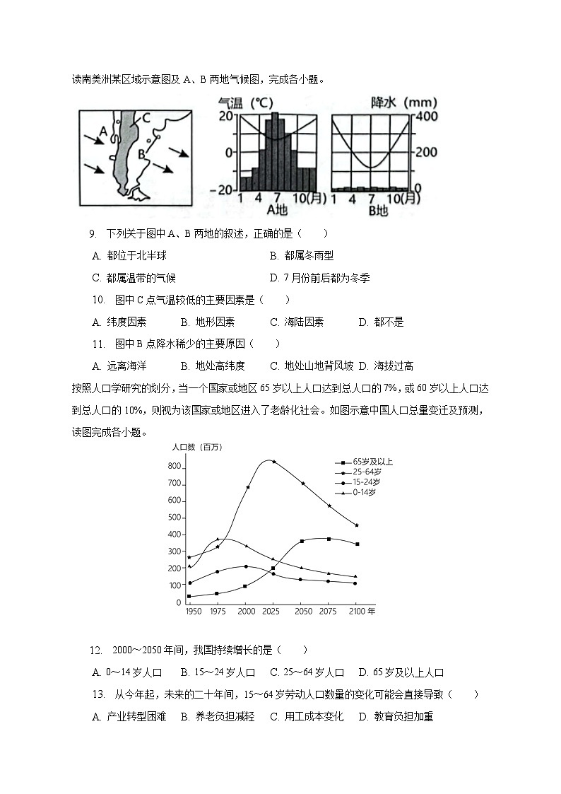 2023年山東省菏澤市曹縣中考地理二模試卷（含解析）第3頁(yè)