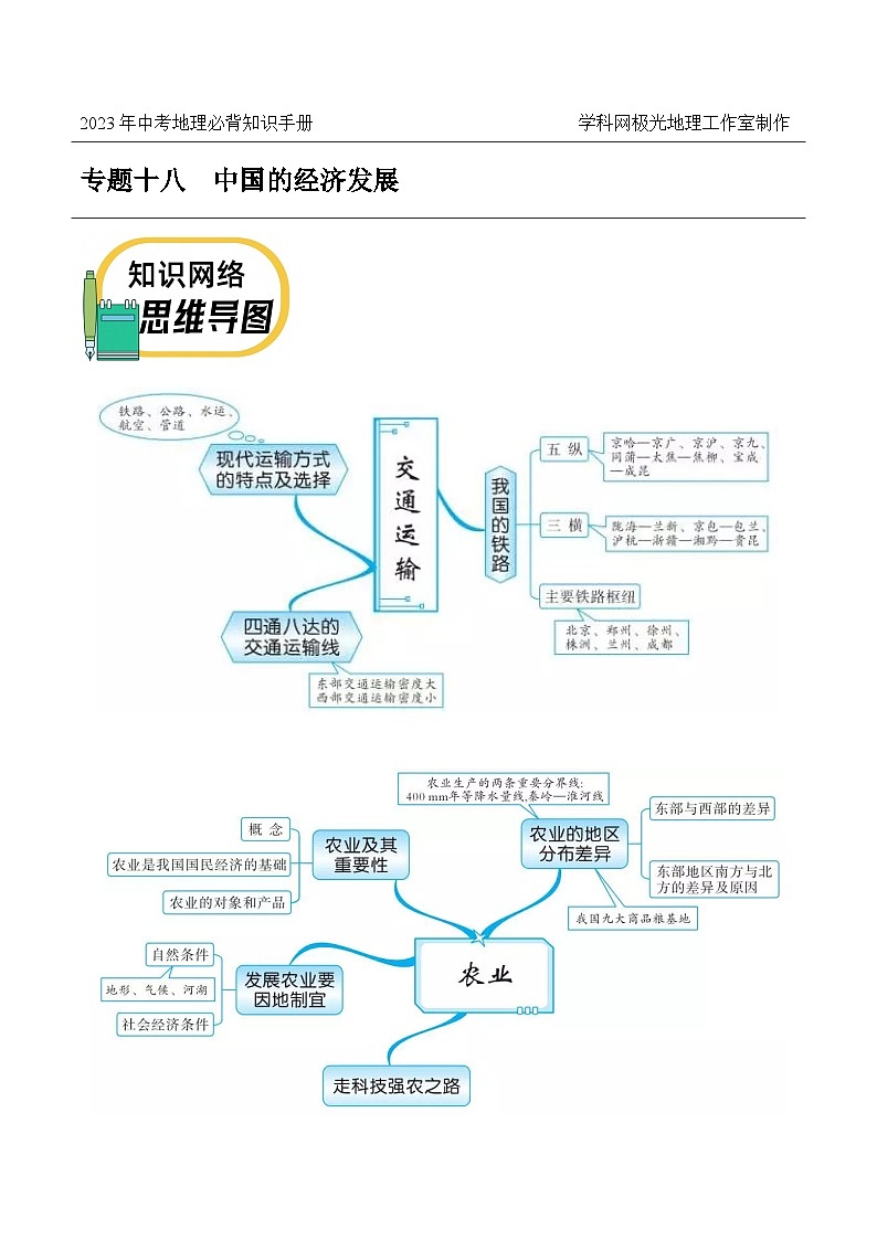 专题十八 中国的经济发展——2023年会考地理考前教材梳理必背知识第1页