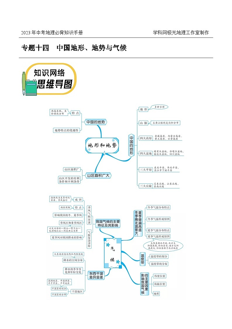 专题十五 中国地形、地势与气候——2023年会考地理考前教材梳理必背知识第1页