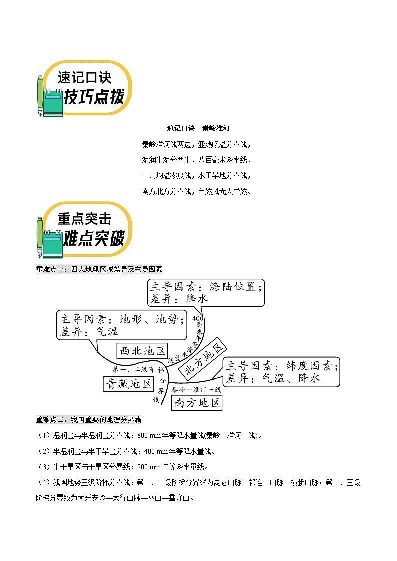 专题十九 中国的地理差异——2023年会考地理考前教材梳理必背知识第3页