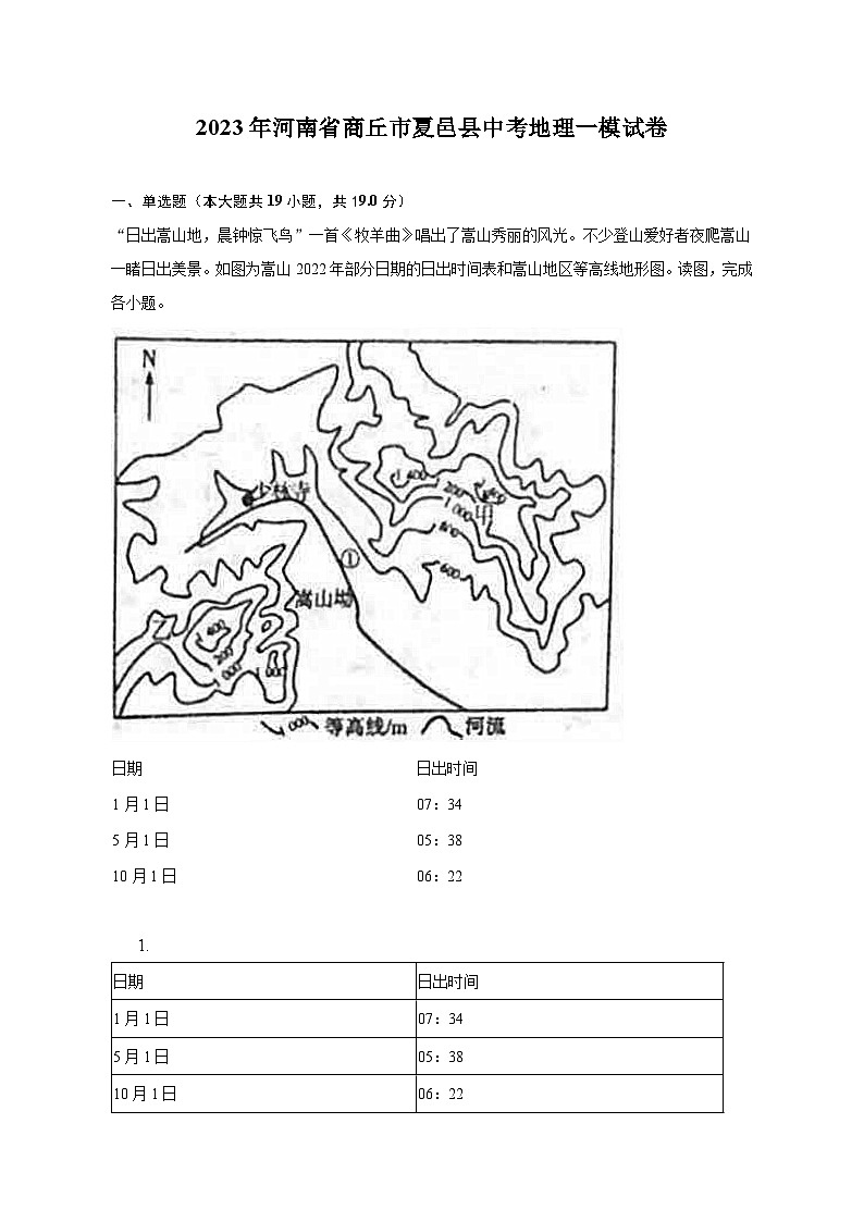 2023年河南省商丘市夏邑县中考地理一模试卷(含解析)01
