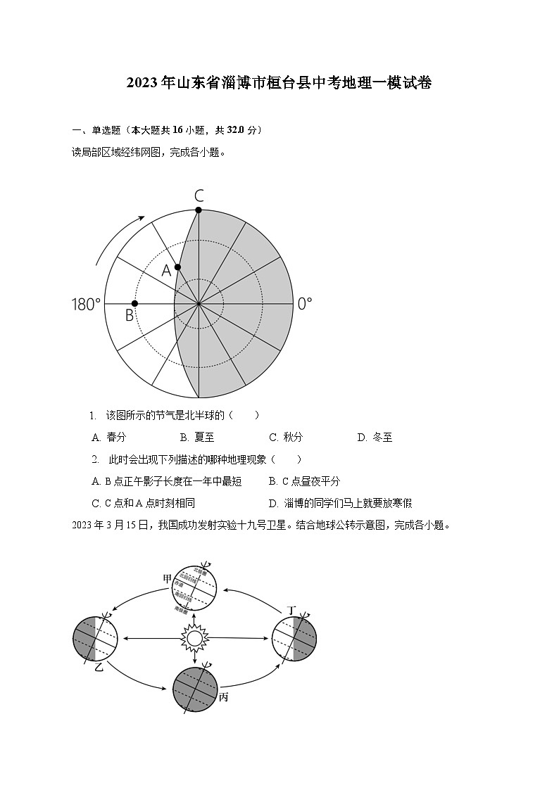 2023年山東省淄博市桓臺(tái)縣中考地理一模試卷(含解析)第1頁