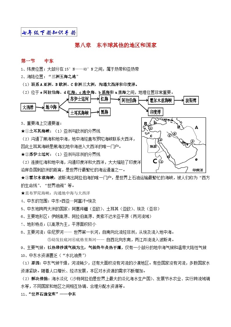 【期末复习】人教版地理七年级下册单元知识梳理：第八章  东半球其他的地区和国家01