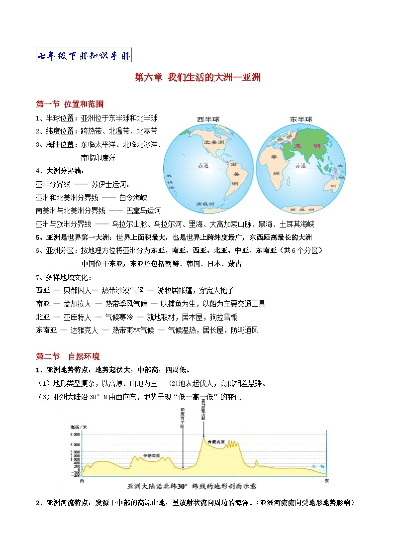 【期末复习】人教版地理七年级下册单元知识梳理：第六章 我们生活的大洲—亚洲01